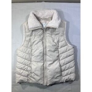 Dressbarn Women's Vest Sz L Beige Quilt Sherpa Lined Puffer Sleeveless Full‎ Zip